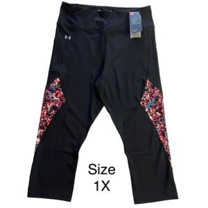 UNDER ARMOUR 1X Women’s Heat Gear Capri Leggings Black with Multi-Color Print